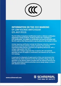 Schmersal Customer information about CCC-Approval