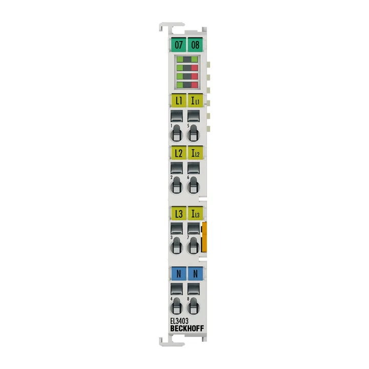 Beckhoff EL3403 EtherCAT Terminal, 3-channel analog input, power measurement, 500 V AC, 1 A, 16 bit