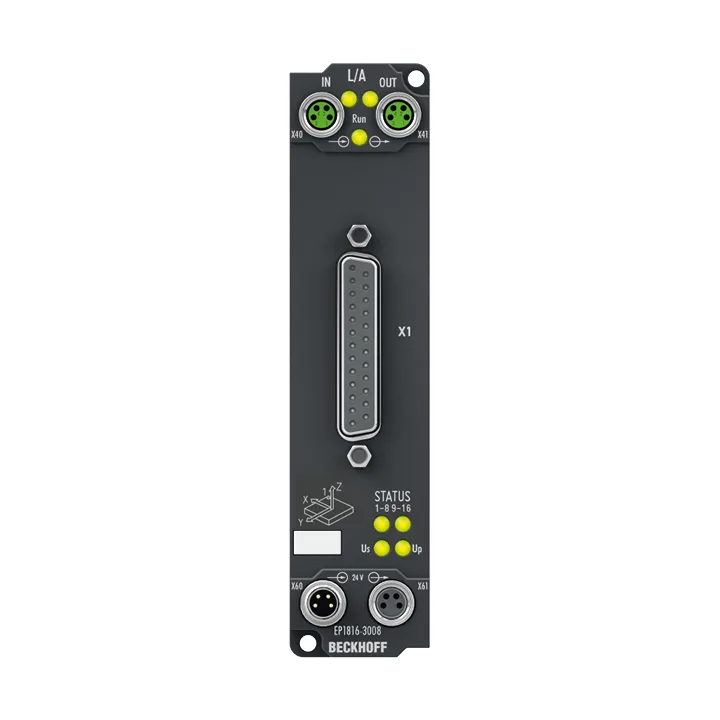 Beckhoff EP1816-3008 EtherCAT Box, 16-channel digital input, 24 V DC, 10 µs, D-sub, 2 x 3-axis accelerometers