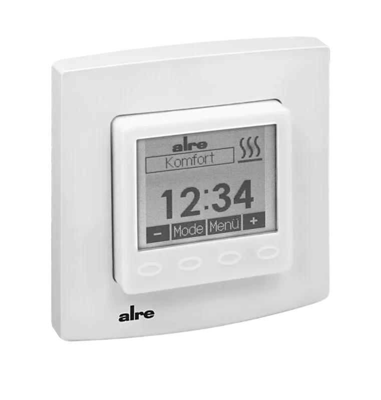 Alre HTRRUu210.021#21/V2 Room/underfloor temperature controller with timer, flush-mounted, alre frame, cover 50x50mm, pure white, gloss