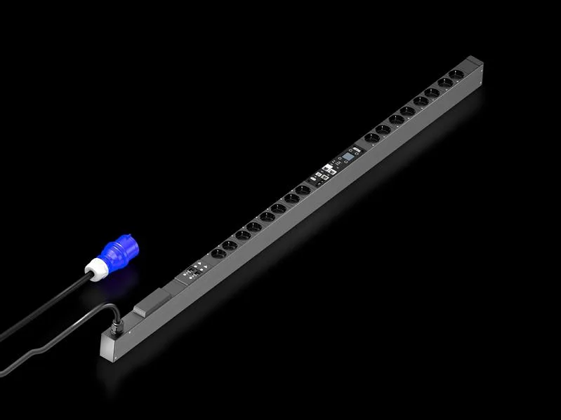 Rittal DK 7979.414 DK PDU yönetimli, üst düzey güç dağıtımı çıkış yuvası başına enerji ölçümü/anahtarlama ve izleme işlevleri dahil, network ara yüzlü ve ekranlı ile, GUD: 44x1495x70 mm, CEE 7/3: 16x topraklama pimi