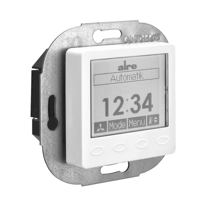 Alre KTRRUu217.456#07/V2 Room thermostat with timer, heating/cooling, flush-mounted, 230V AC, cover 50x50mm, pure white, gloss