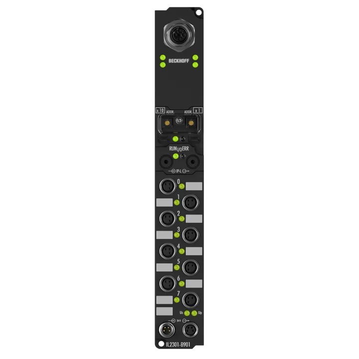 Beckhoff IL2301-B901 Coupler Box, 4-channel digital input + 4-channel digital output, Ethernet, 24 V DC, 3 ms, 05 A, M8