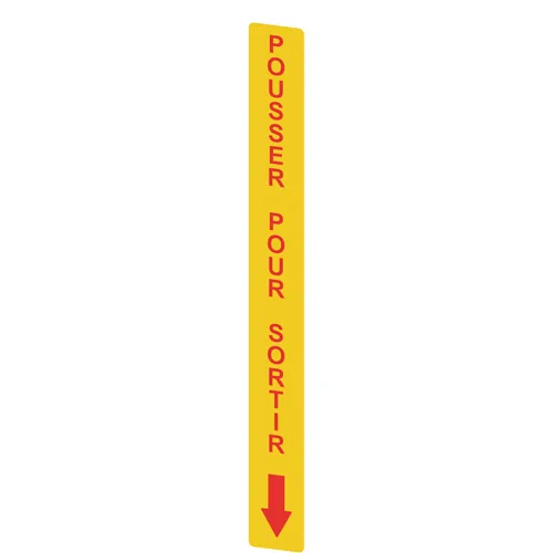 Pizzato VF AP-A1AGR05 Yellow adhesive in PC, rectangular 300x32 mm, red writing "POUSSER POUR SORTIR"