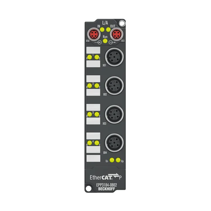Beckhoff EPP3184-0802 EtherCAT P Box, 4-channel analog input, current, 4…20 mA, 16 bit, single-ended, M12, HART