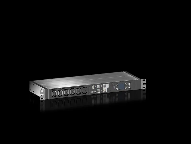 Rittal DK 7979.202 DK PDU ölçümlü, kompakt basic güç dağıtımı, çıkış başına enerji ölçümü dahil, network ara yüzlü ve ekranlı ile GYD: 450x44x144 mm, IEC 60320: 6 x C13