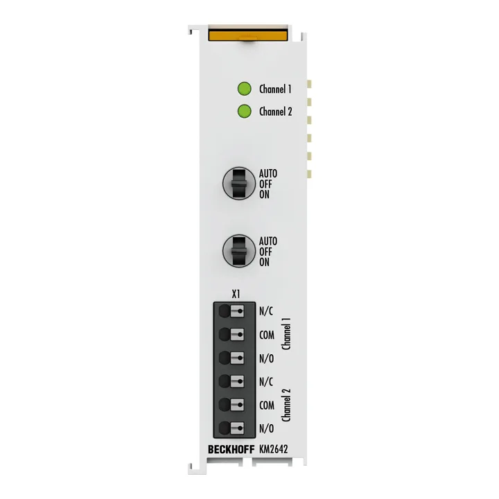Beckhoff KM2642 Bus Terminal module, 2-channel digital output, 230 V AC, 6 A, manual/automatic operation