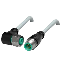 Pepperl+Fuchs V1-WV4A-5M-PVC-V1-GV4A Cordset M12 socket angled to M12 plug straight stainless steel 14404, A-coded, 4-pin, PVC cable grey