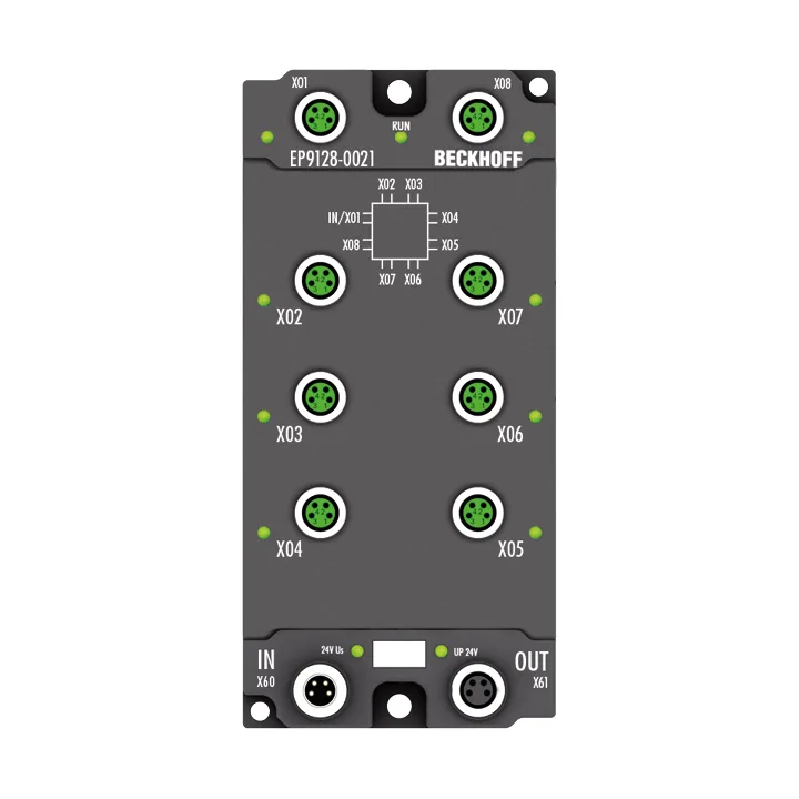 Beckhoff EP9128-0021 EtherCAT Box, 8-port junction, EtherCAT, 100 Mbit/s, 24 V DC, M8