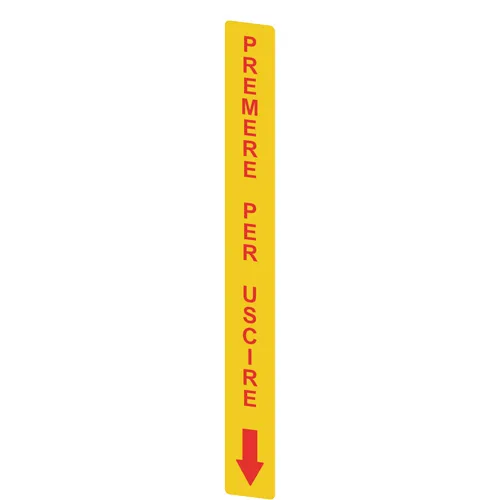 Pizzato VF AP-A1AGR01 Yellow adhesive in PC, rectangular 300x32 mm, red writing "PREMERE PER USCIRE"