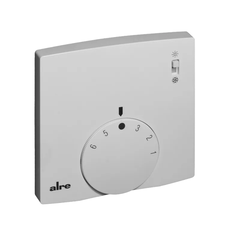 Alre RTBSB-201.065/02 Room thermostat, surface-mounted super flat, 5…30…°C, 230V AC, 2(1)A, two-way contact, heating/cooling switch, scale *…6