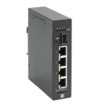 Pepperl+Fuchs ICRL-U-4RJ45/SFP-PoE-G-DIN Ethernet unmanaged PoE switch with 4 RJ45 gigabit ports, one gigabit SFP slot and fault alarm