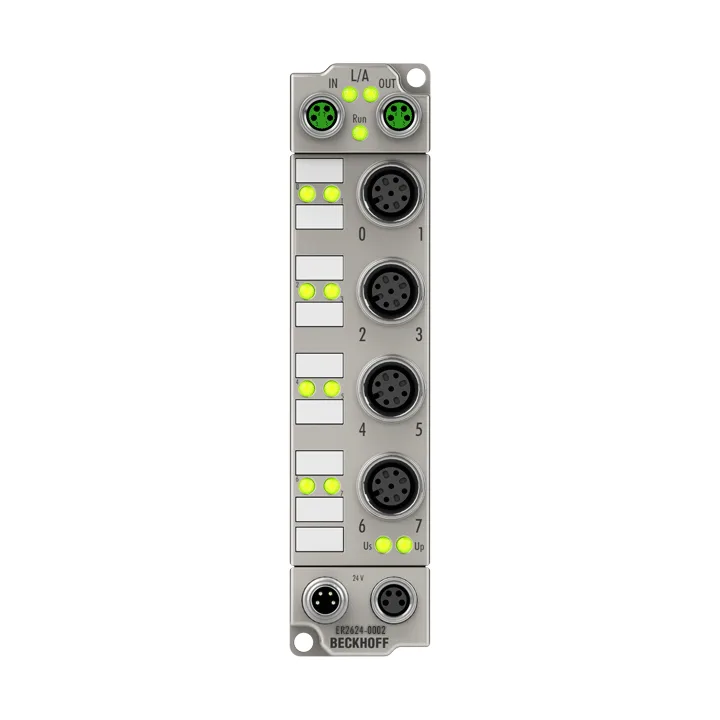 Beckhoff ER2624-0002 EtherCAT Box, 4-channel relay output, 25 V AC, 30 V DC, 05 A AC, 2 A DC, M12, zinc die-cast