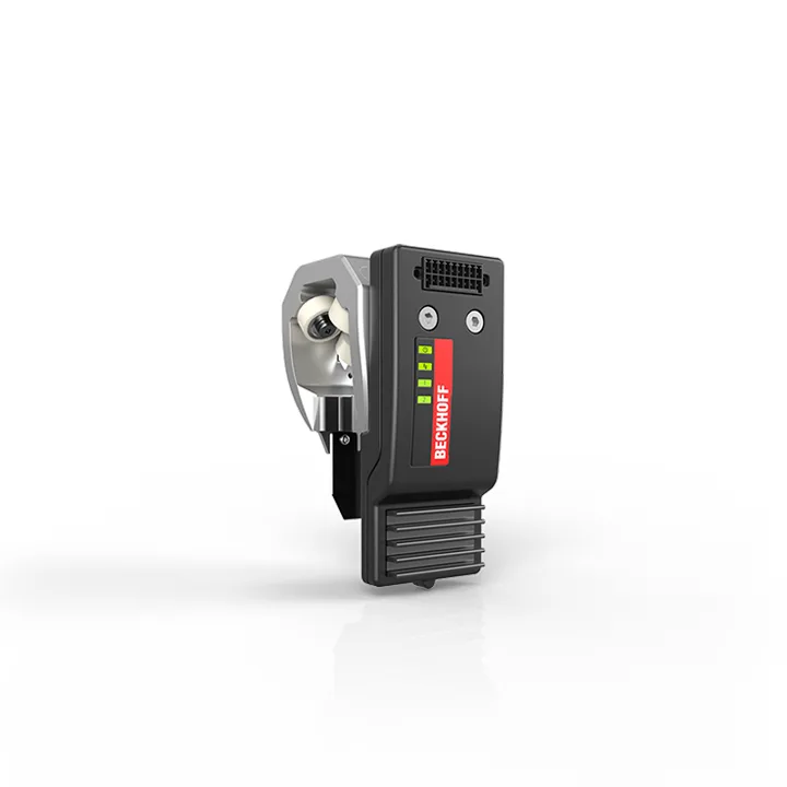 Beckhoff AT8300-1200-0100 NCT electronics, with housing, mounted on AT9014-1070-1550 mover (mover 1), basic electronics