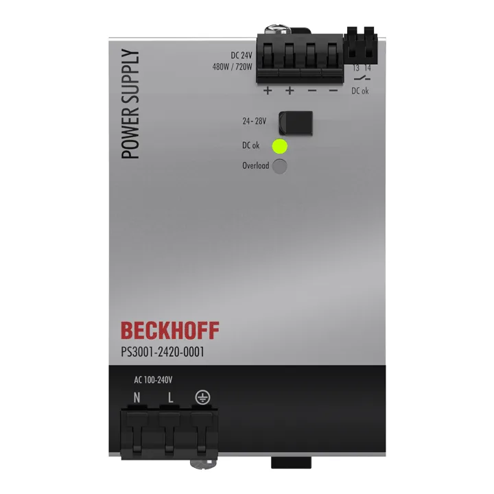 Beckhoff PS3001-2420-0001 Power supply PS3000; output: 24 V DC, 20 A; input: AC 100…240 V/DC 110…150 V, 1-phase