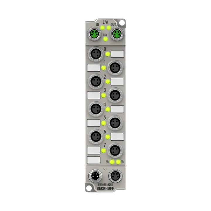 Beckhoff ER1098-0001 EtherCAT Box, 8-channel digital input, 24 V DC, 10 µs, ground switching, M8, zinc die-cast