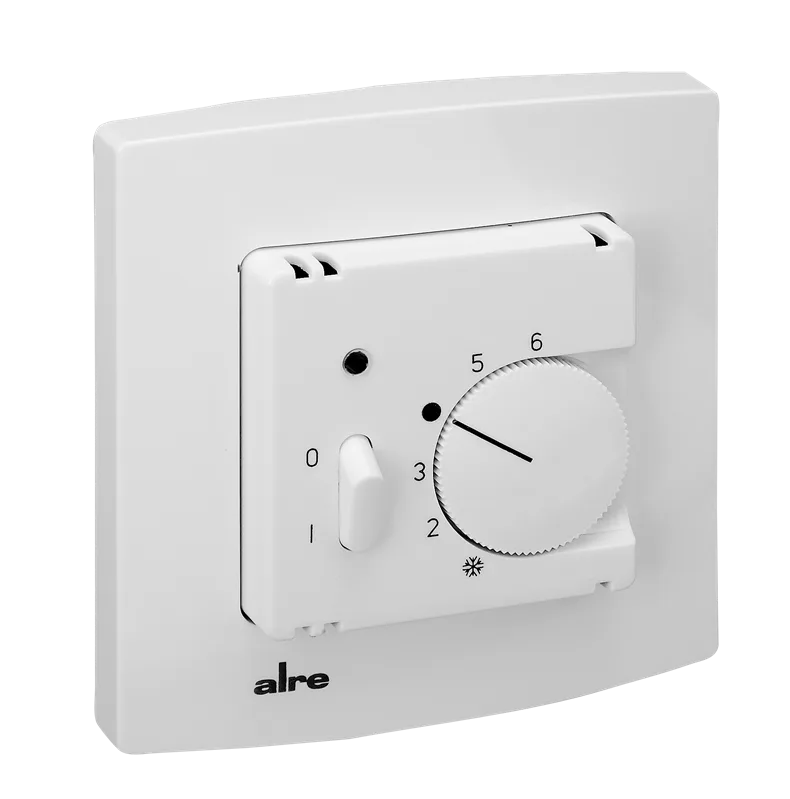 Alre RTBSU-401.052#21 Room thermostat, flush-mounted, 230V AC, NC contact, additional heating display/switch, alre frame, cover 50x50mm, pure white, gloss