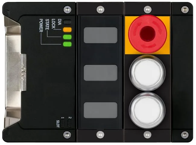 Euchner MGB2-I-MLI-U-YB1A1-LA-L-165564 Interlocking module MGB2-I-MLI (2 pushbuttons, emergency stop, door hinge on left)