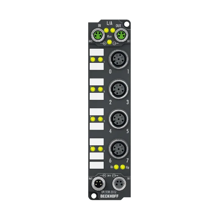 Beckhoff EP2338-2002 EtherCAT Box, 8-channel digital combi, 24 V DC, 10 µs, 05 A, M12