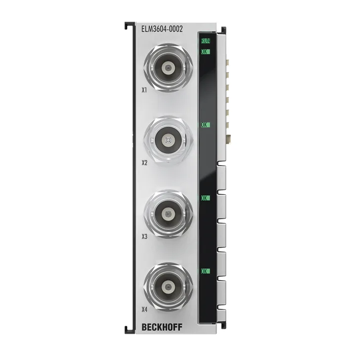 Beckhoff ELM3604-0002 EtherCAT Terminal, 4-channel analog input, IEPE/accelerometer, 24 bit, 20 ksps, BNC