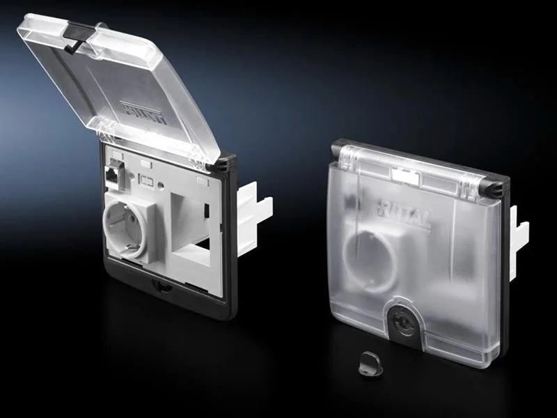 Rittal SZ 2482.600 SZ Interface flap, complete, mounting frame and interface inserts, with plastic flap, semi-transparent, RJ45, sockel modules Germany, knock-out for RDC protective switch