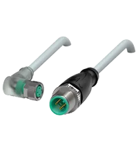 Pepperl+Fuchs V3-WM-E2-2M-PUR-V11-G Cordset M8 socket angled A-coded LED 3-pin to M12 plug straight A-coded 3-pin, PUR cable grey