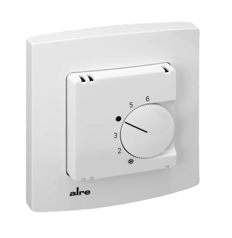 Alre RTBSU-401.086#21 Room thermostat, flush-mounted, 230V AC, NC contact, 3000W, alre frame, cover 50x50mm, pure white, gloss