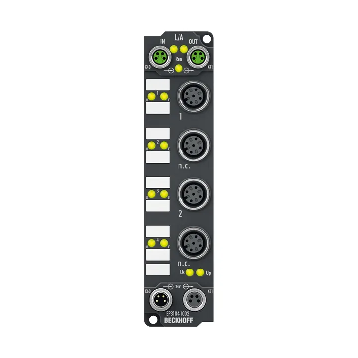 Beckhoff EP3184-1002 EtherCAT Box, 4-channel analog input, multi-function, ±10 V, 0/4…20 mA, 16 bit, single-ended, M12