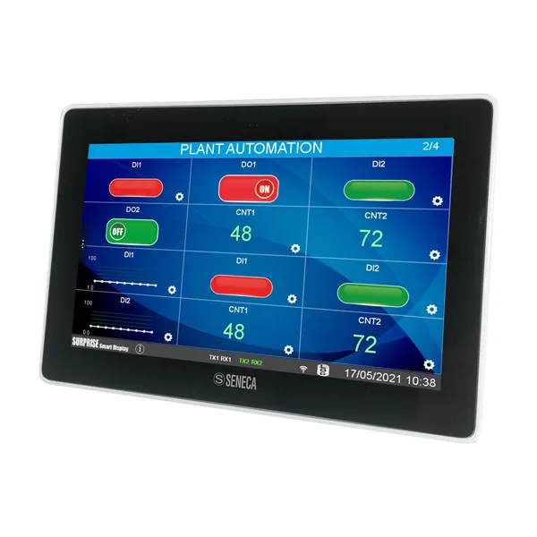 Seneca SSD Modbus
        (HW rev. A0) ModBUS Gateway with 7'' touchscreen HMI, built-in I/O's, WiFi, datalogger, and remote control functions