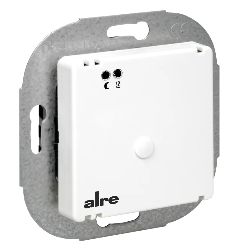 Alre FETR 101.700#07 Underfloor temperature controller with remote sensor, flush-mounted, 10-60…°C, cover 50x50mm, pure white, gloss, internal setting