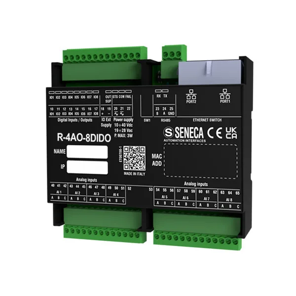 Seneca R-4AO-8DIDO Profinet Profinet IO module with 4 universal analog outputs and 8 digital input/output channels