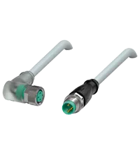 Pepperl+Fuchs V3-WM-E2-2M-PUR-V3-GM Cordset M8 socket angled A-coded LED 3-pin to M8 plug straight A-coded 3-pin, PUR cable grey