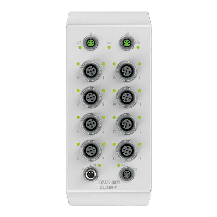 Beckhoff EQ2339-0022 EtherCAT Box, 16-channel digital combi, 24 V DC, 3 ms, 05 A, M12, stainless steel
