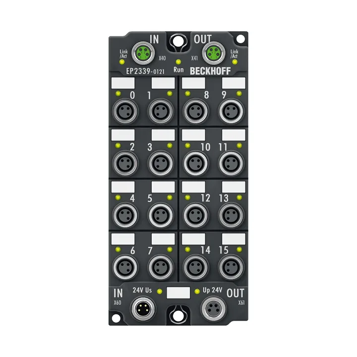 Beckhoff EP2339-0121 EtherCAT Box, 16-channel digital combi, 24 V DC, 3 ms, 05 A, ground switching, M8