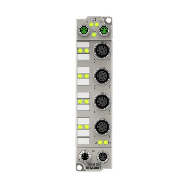 Beckhoff ER2008-0002 EtherCAT Box, 8-channel digital output, 24 V DC, 05 A, M12, zinc die-cast