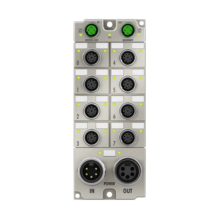 Beckhoff ER2028-1032 EtherCAT Box, 8-channel digital output, 24 V DC, 2 A, M12, zinc die-cast