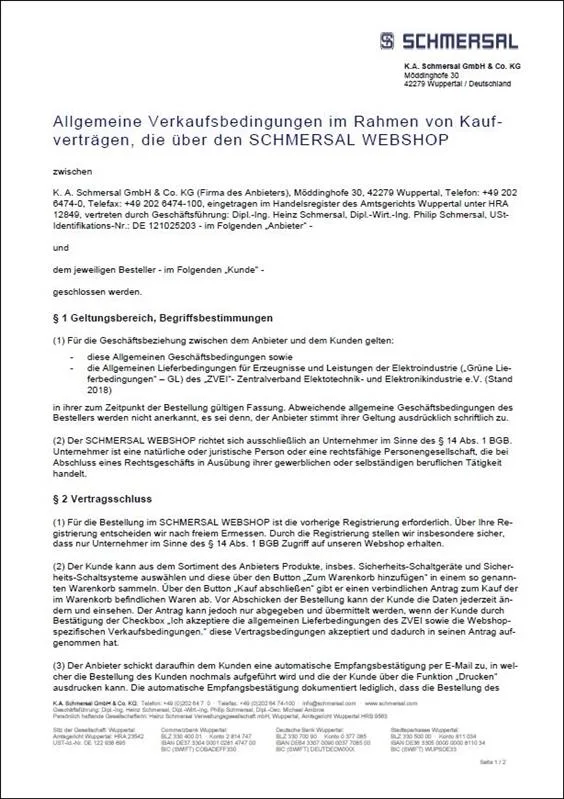 Schmersal Terms and conditions Webshop