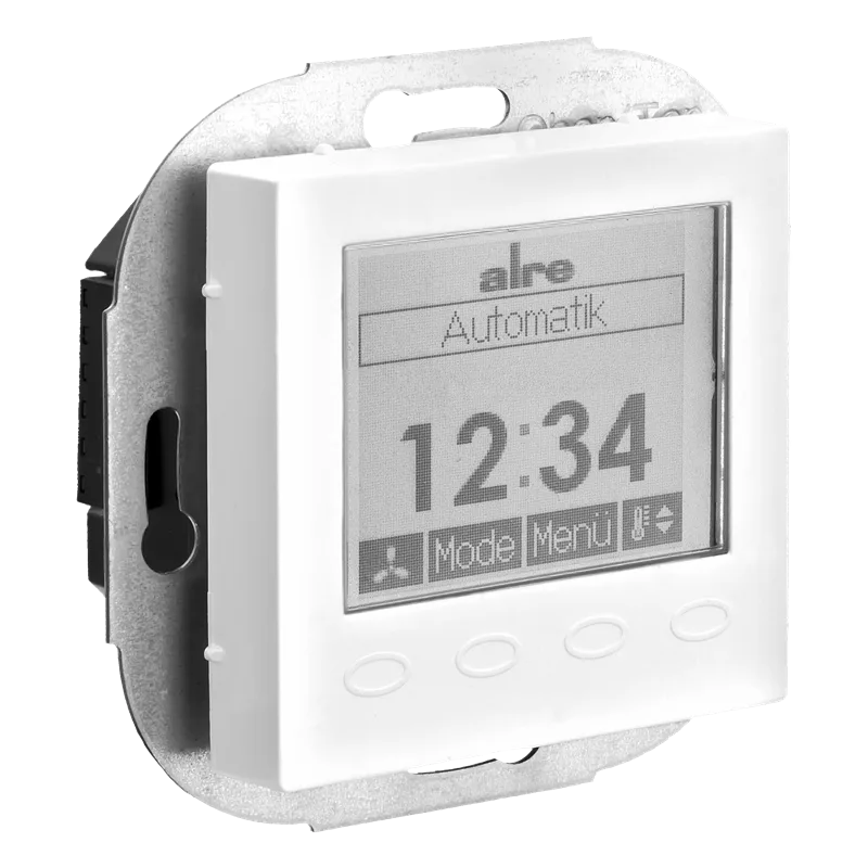 Alre KTRRUu217.456#59/V2 Room thermostat with timer, heating/cooling, flush-mounted, 230V AC, cover 55x55mm, traffic/studio white, gloss