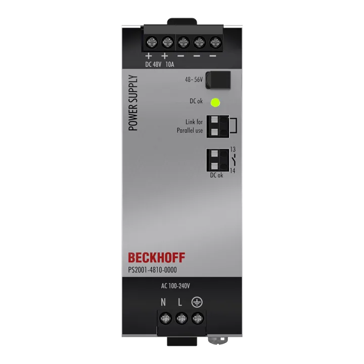 Beckhoff PS2001-4810-0000 Power supply PS2000; output: 48 V DC, 10 A; input: AC 100…240 V/DC 110…150 V, 1-phase