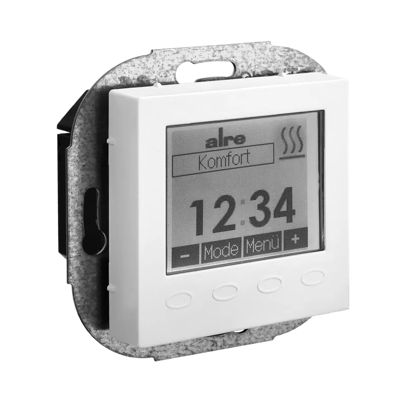Alre HTRRUu210.021#59/V2 Room/underfloor temperature controller with timer, flush-mounted, cover 55x55mm, traffic/studio white, gloss
