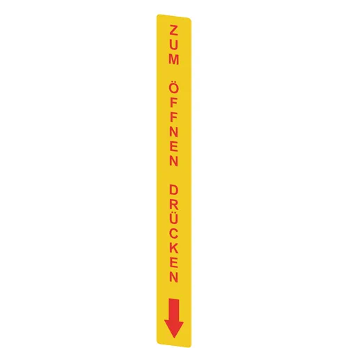 Pizzato VF AP-A1AGR04 Yellow adhesive in PC, rectangular 300x32 mm, red writing "ZUM OFFNEN DRUCKEN"