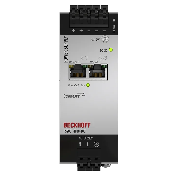 Beckhoff PS2001-4810-1001 Power supply PS2000; with EtherCAT, output: 48 V DC, 10 A; input: AC 100…240 V/DC 110…150 V, 1-phase