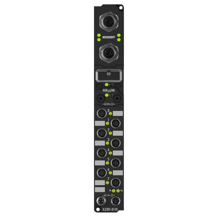 Beckhoff IL2301-B110 Coupler Box, 4-channel digital input + 4-channel digital output, EtherCAT, 24 V DC, 3 ms, 05 A, M8