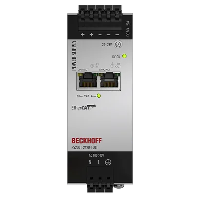 Beckhoff PS2001-2420-1001 Power supply PS2000; with EtherCAT, output: 24 V DC, 20 A; input: AC 100…240 V/DC 110…150 V, 1-phase