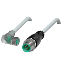 Pepperl+Fuchs V31-WM-A2-2M-PUR-V1-G Cordset M8 socket angled A-coded LED 4-pin to M12 plug straight A-coded 4-pin, PUR cable grey