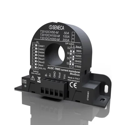 Seneca T201DCH50-M AC/DC contactless TRMS current (± 50 A) transducer, Hall Effect with 010 V AO and ModBUS interface