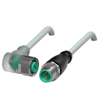 Pepperl+Fuchs V1-W-A2-5M-PUR-V1-G Cordset M12 socket angled A-coded LED 4-pin to M12 plug straight A-coded 4-pin, PUR cable grey