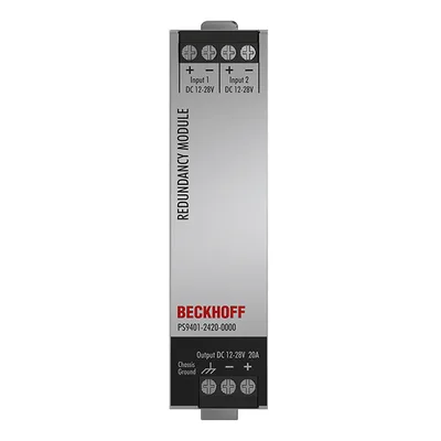 Beckhoff PS9401-2420-0000 MOSFET redundancy module PS9400; input: 12…28 V DC, 2 x 10 A; output: 12…28 V DC, 1 x 20 A