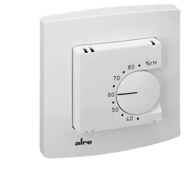 Alre FHY 101.060#21 Room hygrostat, flush-mounted, 24V AC to 230V AC, 35…85% rH, two-way contact, alre frame, cover 50x50mm, pure white, gloss