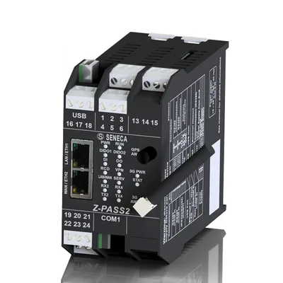 Seneca Z-PASS2-S-IO/Z-PASS2-S-IO-4G IEC 61131 Controller, Straton IDE, VPN router, integrated I/Os, GPS receiver, 3G+/4G modem